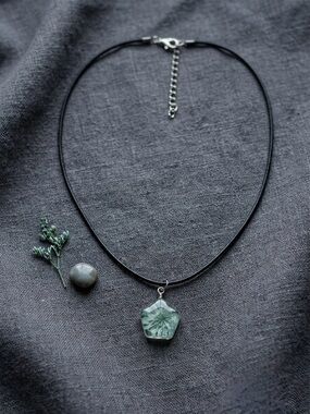 Green Crystal Hexagon Pendant Necklace - Women Jewelry